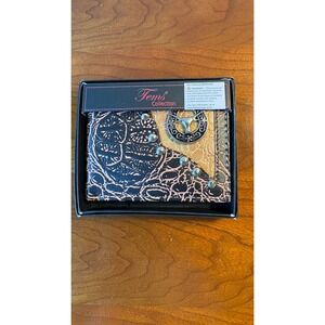 Tems Collection Western Bifold Wallet Black Croc Embossed Longhorn Concho